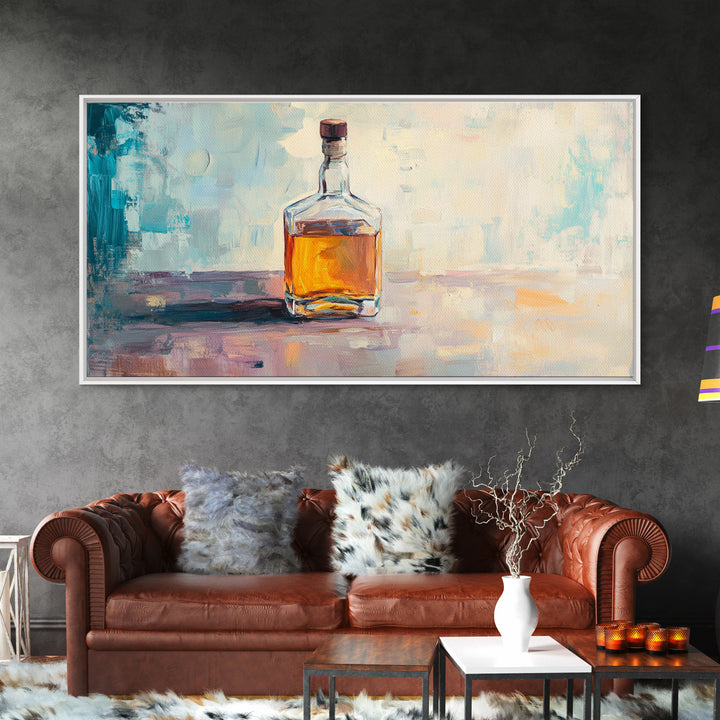 Amber Whiskey Bottle Wall Art, Modern Bar Decor, Masculine Home Office Canvas Print, Man Cave Gift For Him Living Room Wall Decor