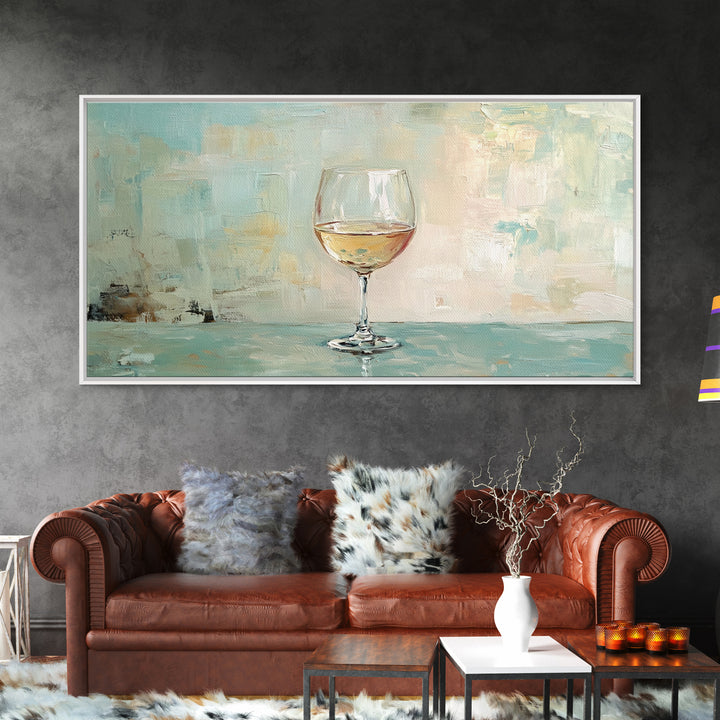 Single White Wine Glass Canvas Print, Minimalist Kitchen Wall Art, Bar Cart Decor, Neutral Dining Room Art, Gift For Her