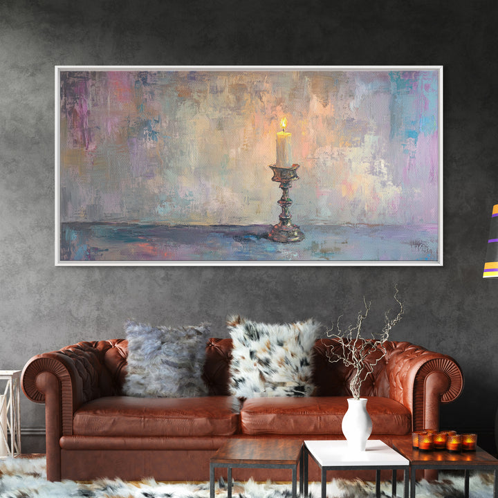 Solitary Candle In Ornate Holder Framed Canvas Print, Moody Wall Art, Dark Academia Decor, Romantic Bedroom Art Gift For Her