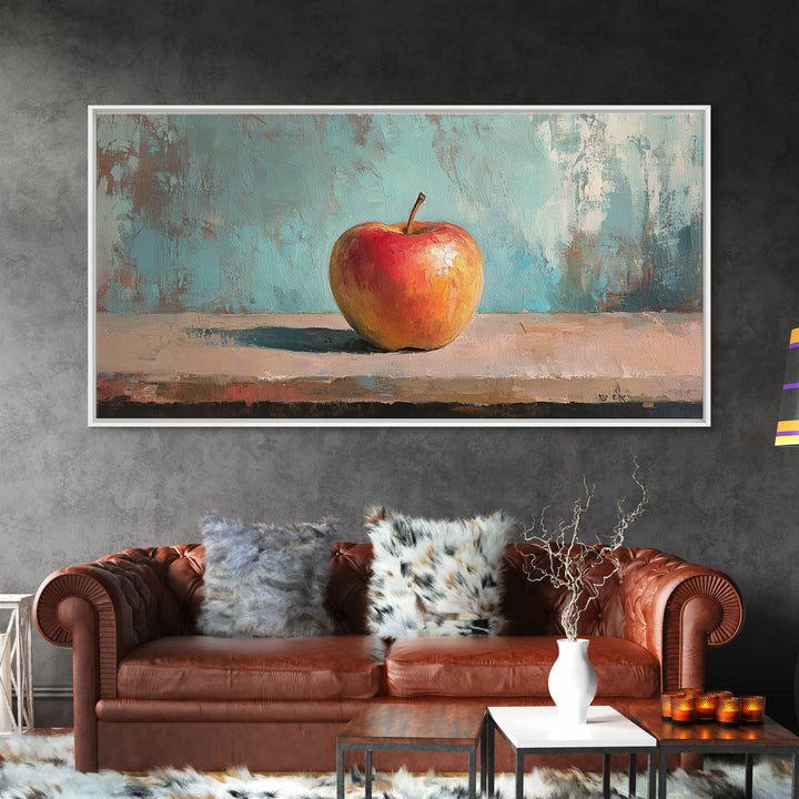 Single Red Apple Still Life Canvas Print, Kitchen Wall Art, Rustic Farmhouse Decor, Minimalist Foodie Gift For Chef Or Baker