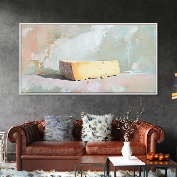 Minimal Cheese Wedge Still Life Wall Art, Pastel Kitchen Decor, Food Art Print, Modern Farmhouse Canvas, Gift For Foodie