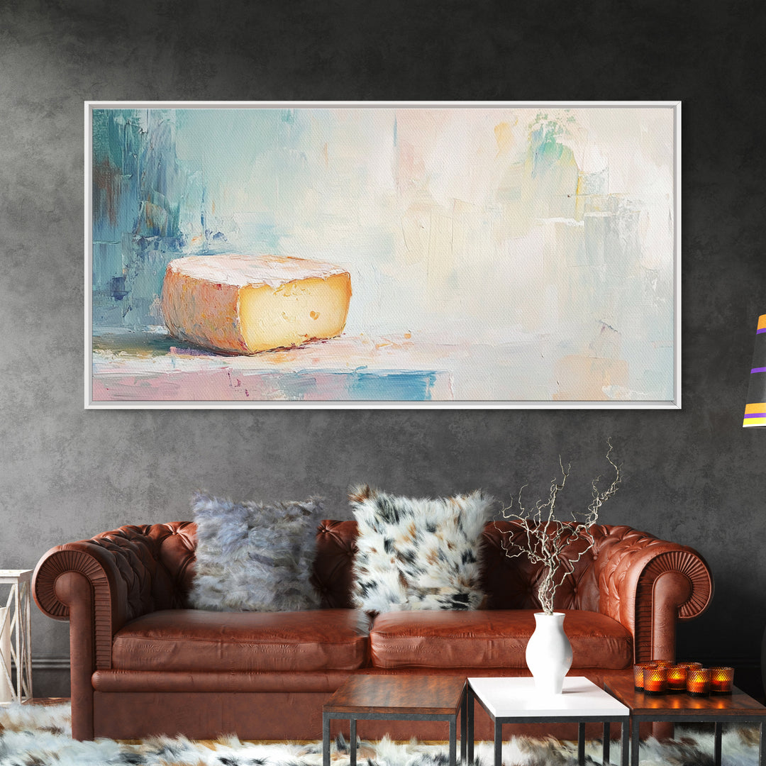 Soft Pastel Cheese Still Life Framed Canvas Print, Minimalist Kitchen Wall Art, Neutral Home Decor, Food Lover Gift For Her