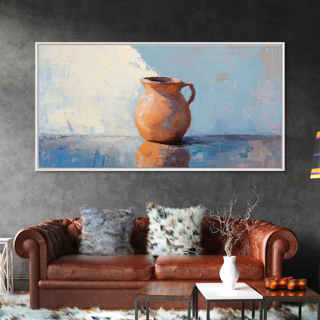 Terracotta Pitcher Still Life Canvas Print, Rustic Kitchen Wall Art, Mediterranean Decor, Neutral Wall Decor, Housewarming Gift