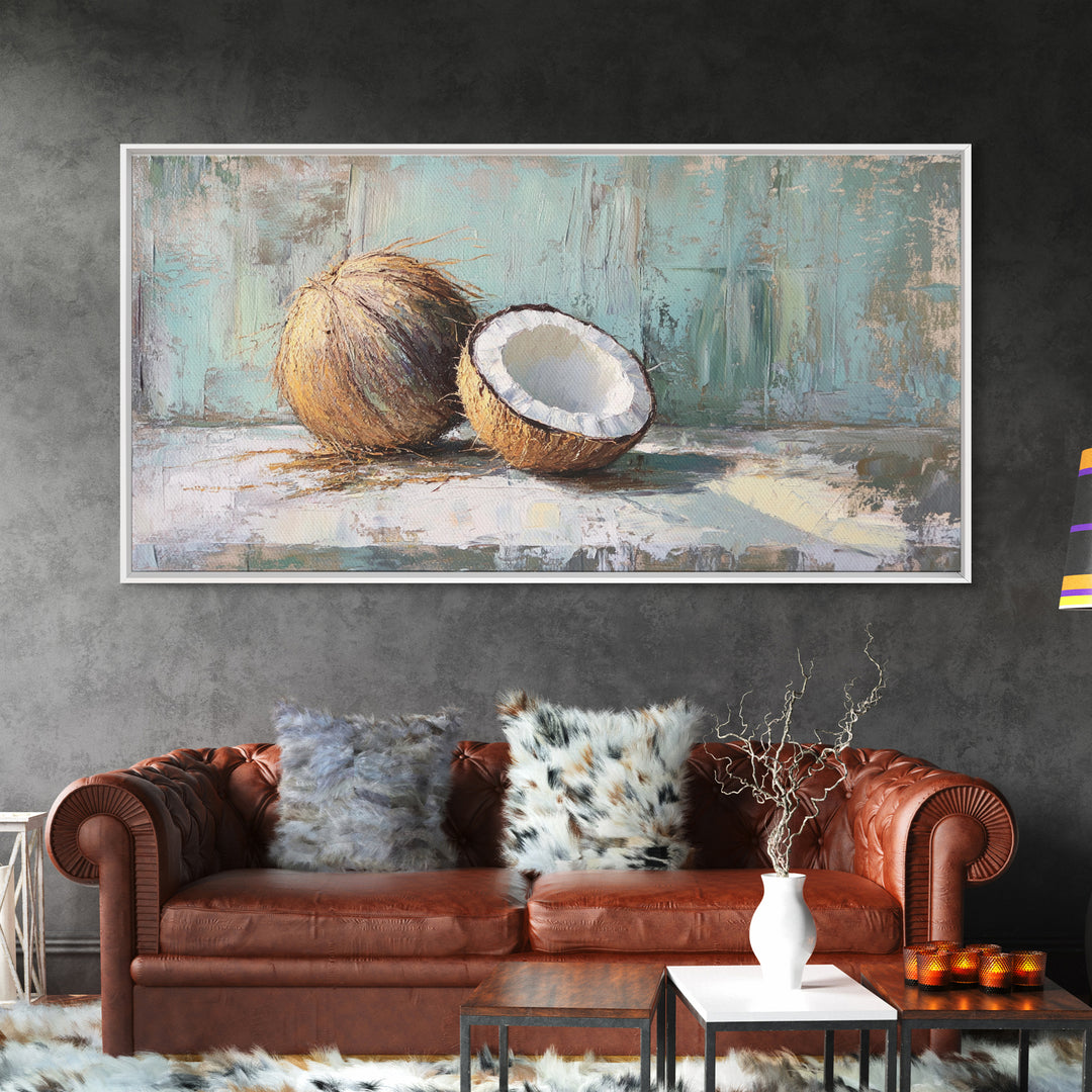 Split Coconut Still Life Wall Art, Tropical Canvas Print, Coastal Kitchen Decor, Beach House Decor, Nature Inspired Art, Gift