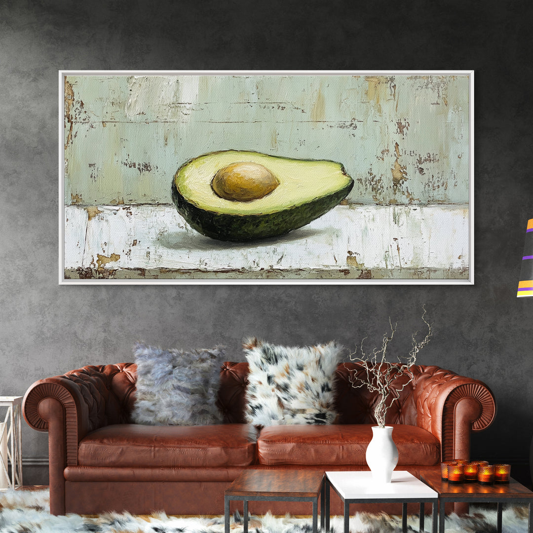 Avocado Half Still Life Canvas Print, Modern Kitchen Wall Art, Foodie Gift, Minimalist Food Art For Dining Room Decor And Home Decor