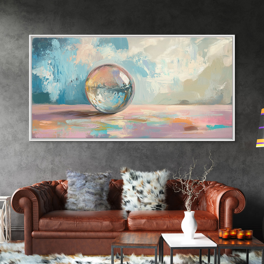 Reflective Glass Orb On Pastel Surface Wall Art, Modern Abstract Art, Minimalist Home Decor, Contemporary Office Decor Gift