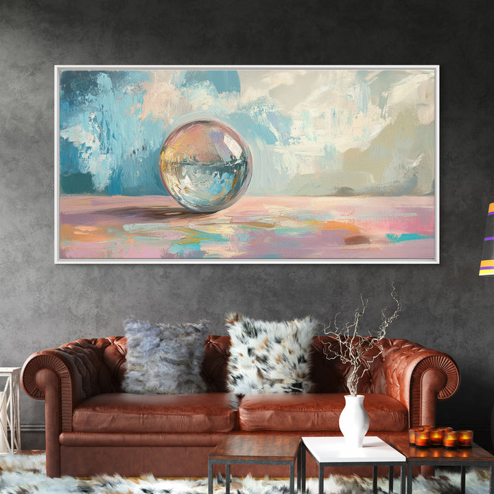 Reflective Glass Orb On Pastel Surface Wall Art, Modern Abstract Art, Minimalist Home Decor, Contemporary Office Decor Gift