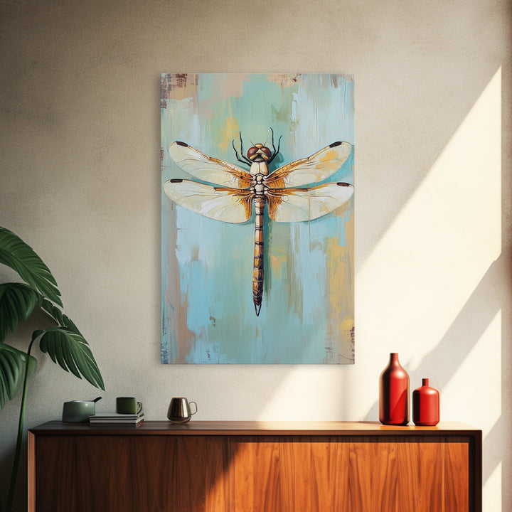 Golden Dragonfly Insect Nature Wall Art, Botanical Canvas Print, Garden Decor, Wildlife Art Print, Modern Nature Lover Gift