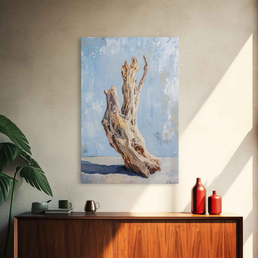 Sculptural Driftwood Still Life Canvas Print, Coastal Wall Art, Organic Modern Decor, Rustic Nature Art, Beach House Gift