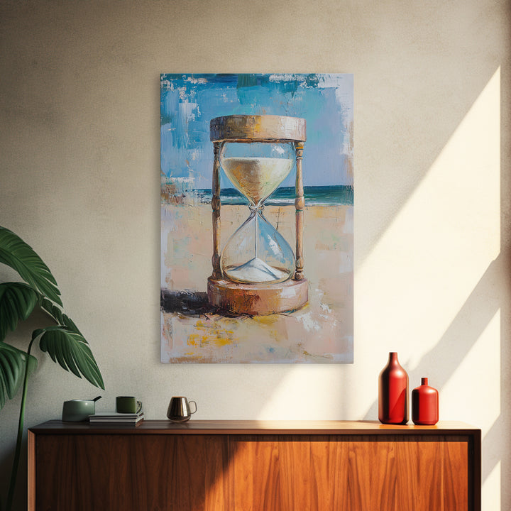 Beach Hourglass With Blue Sea Canvas Print, Coastal Wall Art, Ocean Decor, Seascape Painting, Living Room Wall Decor, Beach House Decor