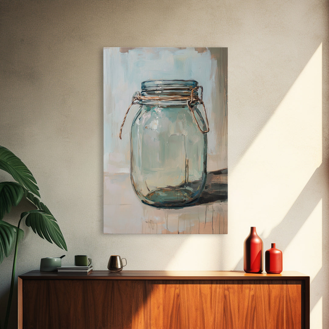 Empty Glass Mason Jar Framed Canvas Print, Minimalist Wall Art, Farmhouse Decor, Kitchen Wall Art, Modern Rustic Decor, Housewarming Gift