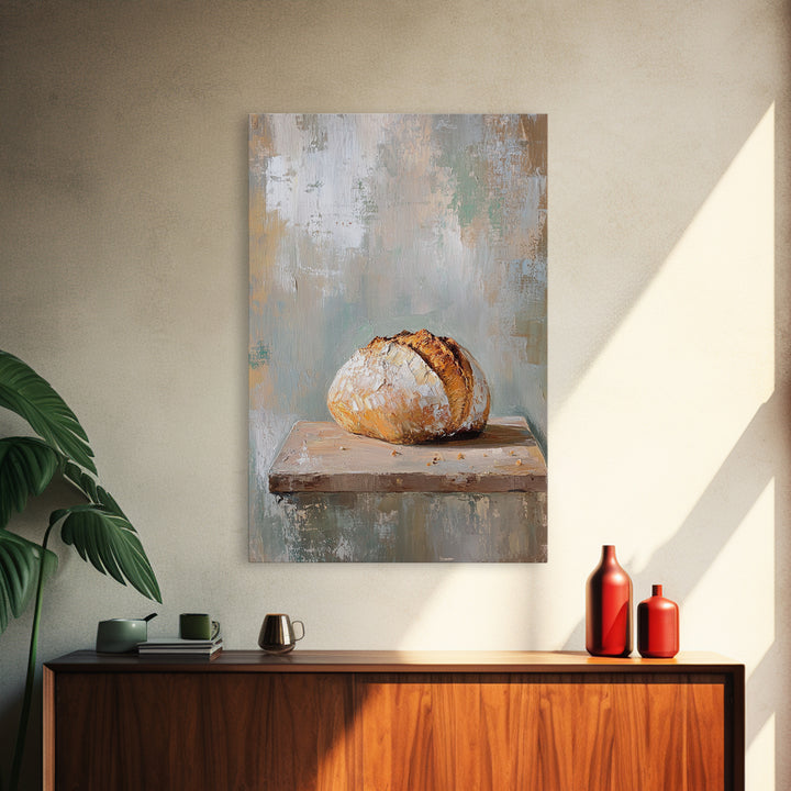 Crusty Artisan Bread Loaf Canvas Print, Rustic Kitchen Wall Art, Bakery Decor, Neutral Farmhouse Art Print, Gift For Baker