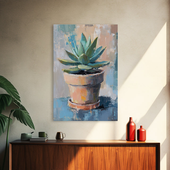 Potted Succulent Plant Wall Art, Botanical Canvas Print, Desert Home Decor, Modern Farmhouse Living Room Green Wall Decor Gift