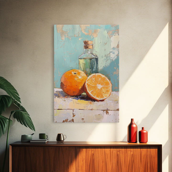 Orange Citrus Still Life Canvas Print, Kitchen Wall Art, Fruit Painting, Mediterranean Decor, Food Lover Gift, Home Decor