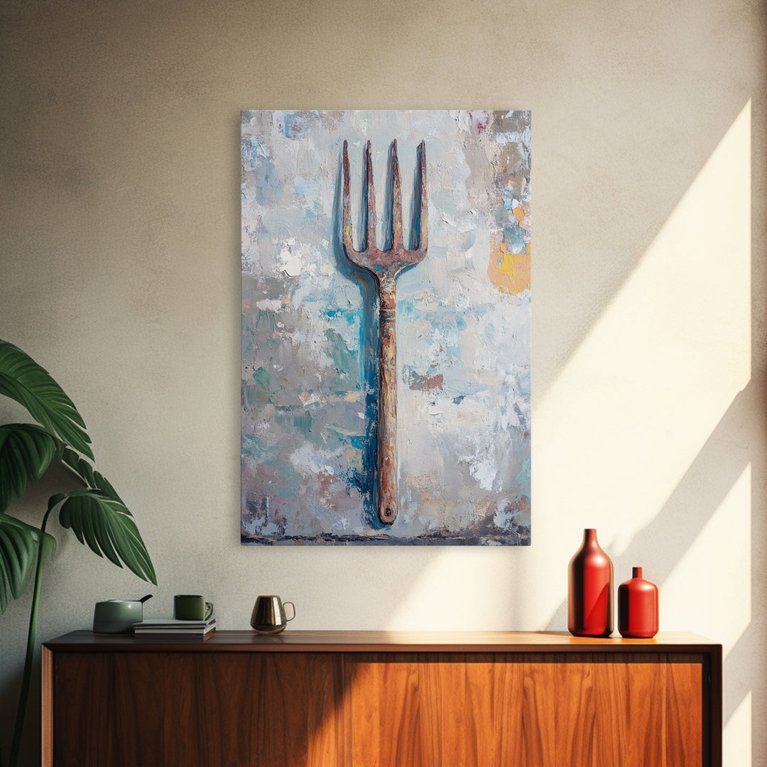 Rusty Garden Fork Still Life Wall Art, Farmhouse Kitchen Decor, Rustic Wall Decor, Industrial Art Print, Unique Housewarming Gift