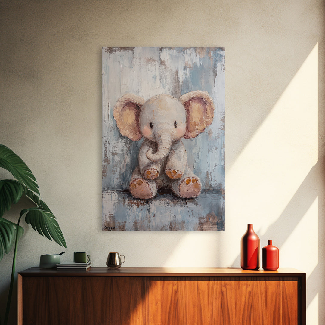 Sweet Baby Elephant Nursery Wall Art, Whimsical Animal Canvas Print, Kids Room Decor, Safari Nursery Gift For Baby Shower