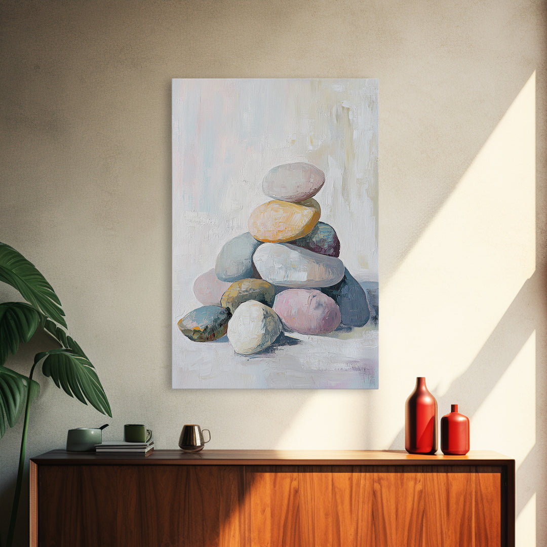 Stacked Pastel Stones Canvas Print, Zen Spa Wall Art, Neutral Bathroom Decor, Minimalist Wall Art, Calming Home Decor Gift