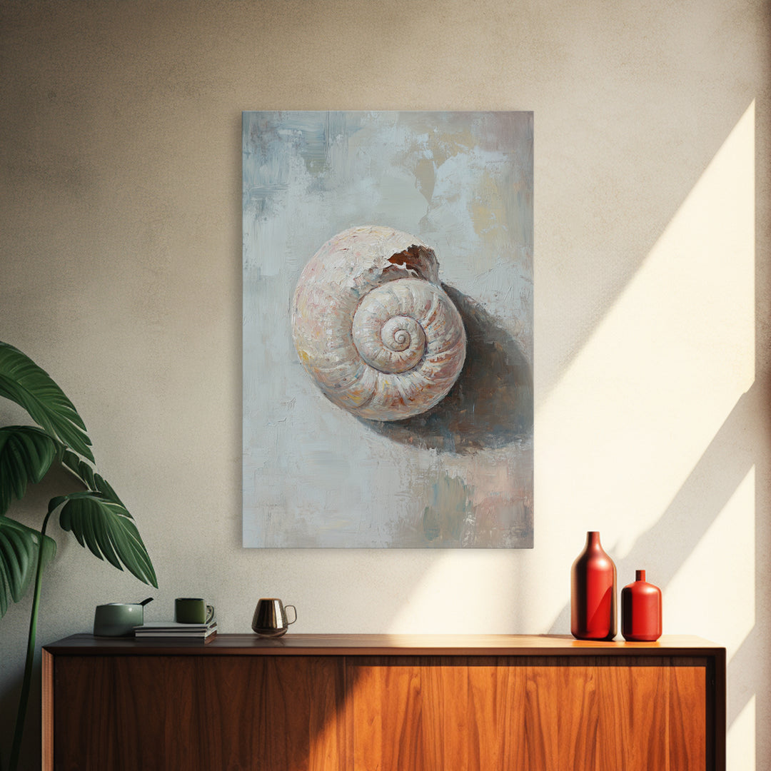 Textured Seashell Still Life Framed Canvas Print, Coastal Wall Art, Beach House Decor, Nautical Bathroom Wall Decor, Ocean Art
