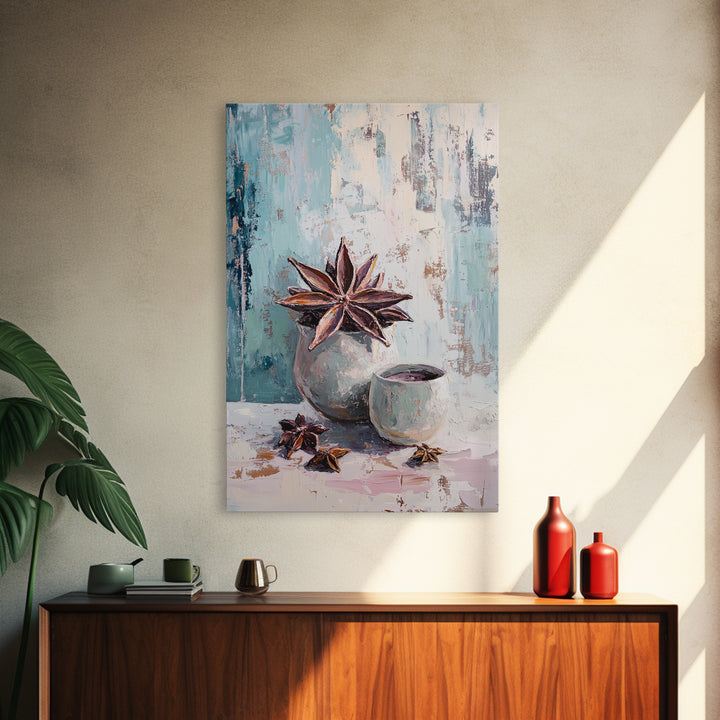 Star Anise And Ceramic Cup Spice Wall Art, Cozy Kitchen Decor, Rustic Food Still Life Canvas Print, Housewarming Gift For Her