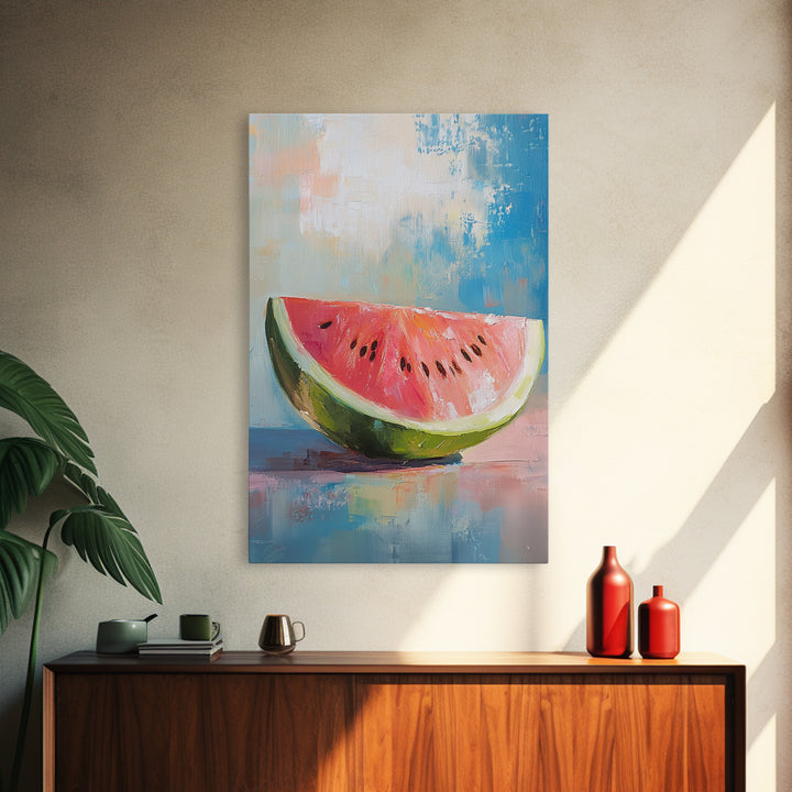 Bright Watermelon Slice Still Life Wall Art, Colorful Kitchen Decor, Summer Fruit Painting, Modern Farmhouse Art Print, Housewarming Gift