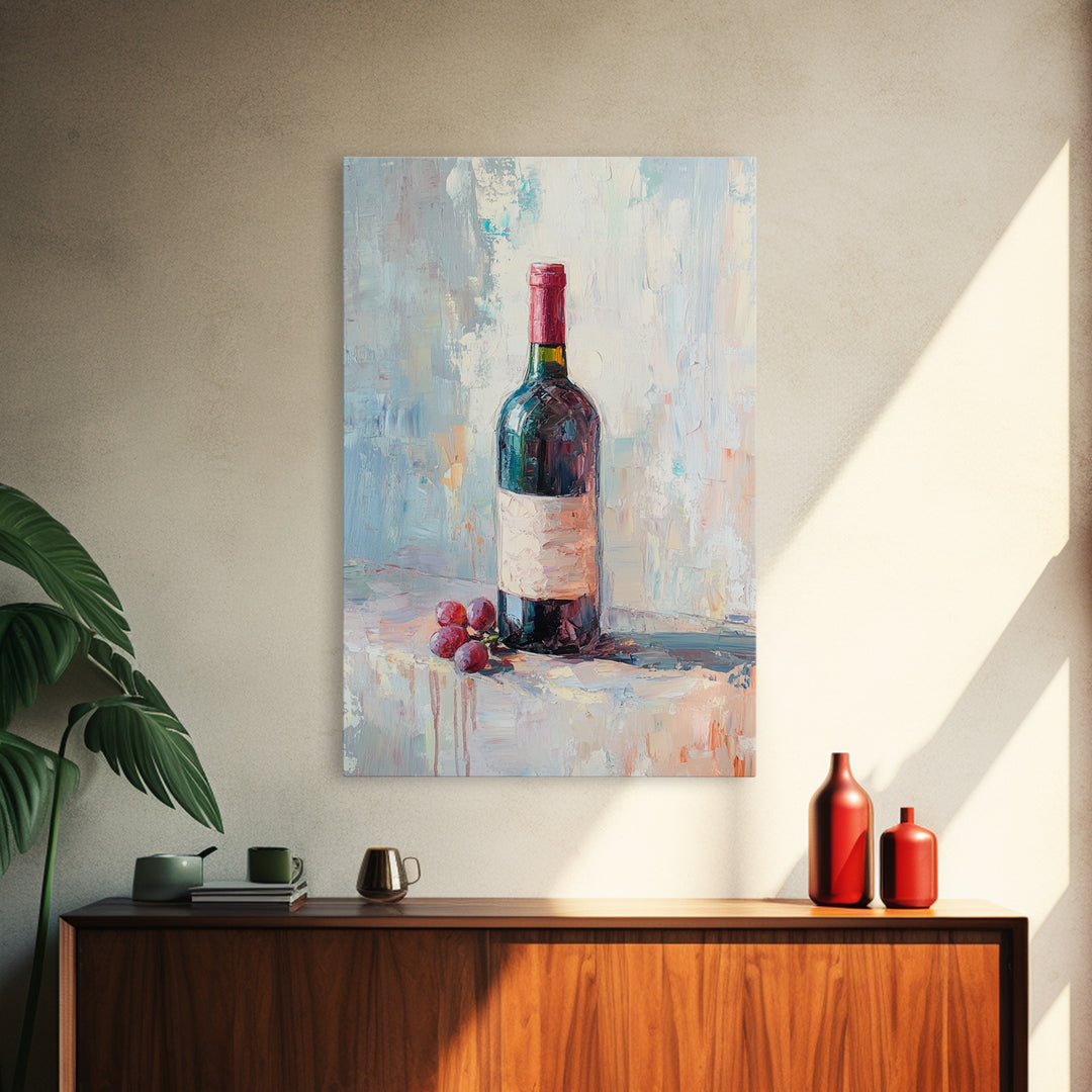 Red Wine Bottle With Grapes Canvas Print, Winery Wall Art, Dining Room Decor, Kitchen Wall Decor, Gift For Wine Lover, Housewarming Gift