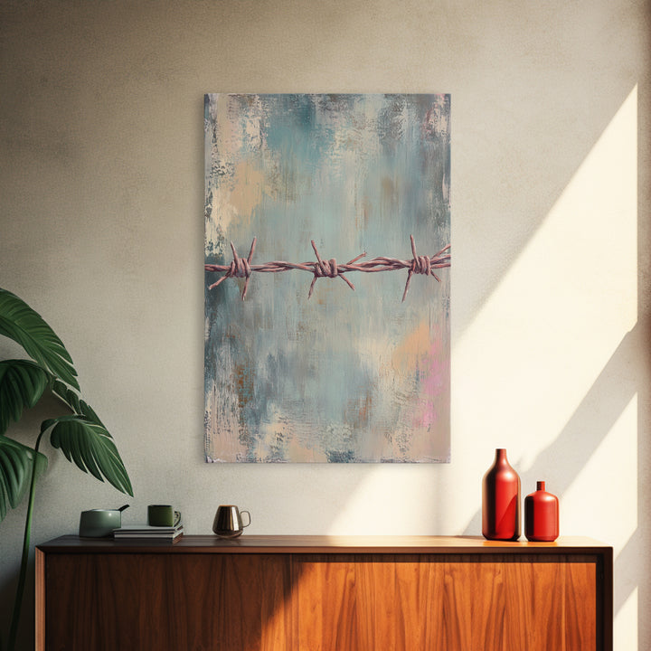 Barbed Wire Minimalist Wall Art, Western Rustic Decor, Industrial Canvas Print, Moody Office Art, Man Cave Decor, Masculine Gift For Him