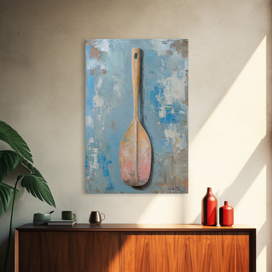Weathered Wooden Spoon Canvas Print, Rustic Kitchen Wall Art, Farmhouse Decor, Minimalist Food Poster, Housewarming Gift For Chef