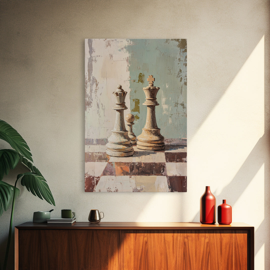 Minimal Chess Kings Still Life Canvas Print, Modern Game Room Wall Art, Office Decor, Masculine Gift For Him, Neutral Home Decor