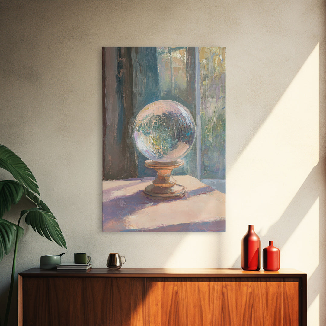 Crystal Ball In Sunlit Window Canvas Print, Mystical Wall Art, Celestial Decor, Spiritual Home Decor, Unique Gift For Her