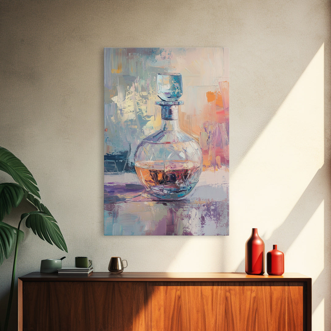 Crystal Whiskey Decanter Canvas Print, Bar Cart Wall Art, Home Bar Decor, Man Cave Decor, Cocktail Art Gift For Him, Office Decor