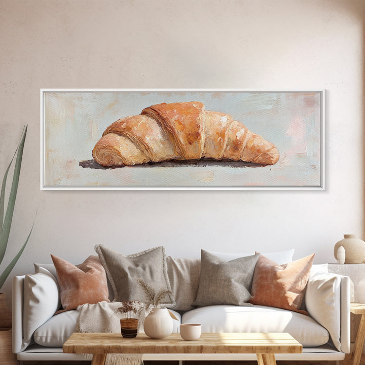 Golden Croissant Canvas Print, French Bakery Art, Kitchen Wall Decor, Cafe Poster, Food Lover Gift, Parisian Home Decor Print