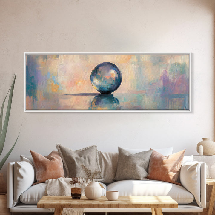 Reflective Blue Glass Sphere Wall Art, Modern Abstract Still Life, Contemporary Canvas Wall Art, Office Decor, Calming Print