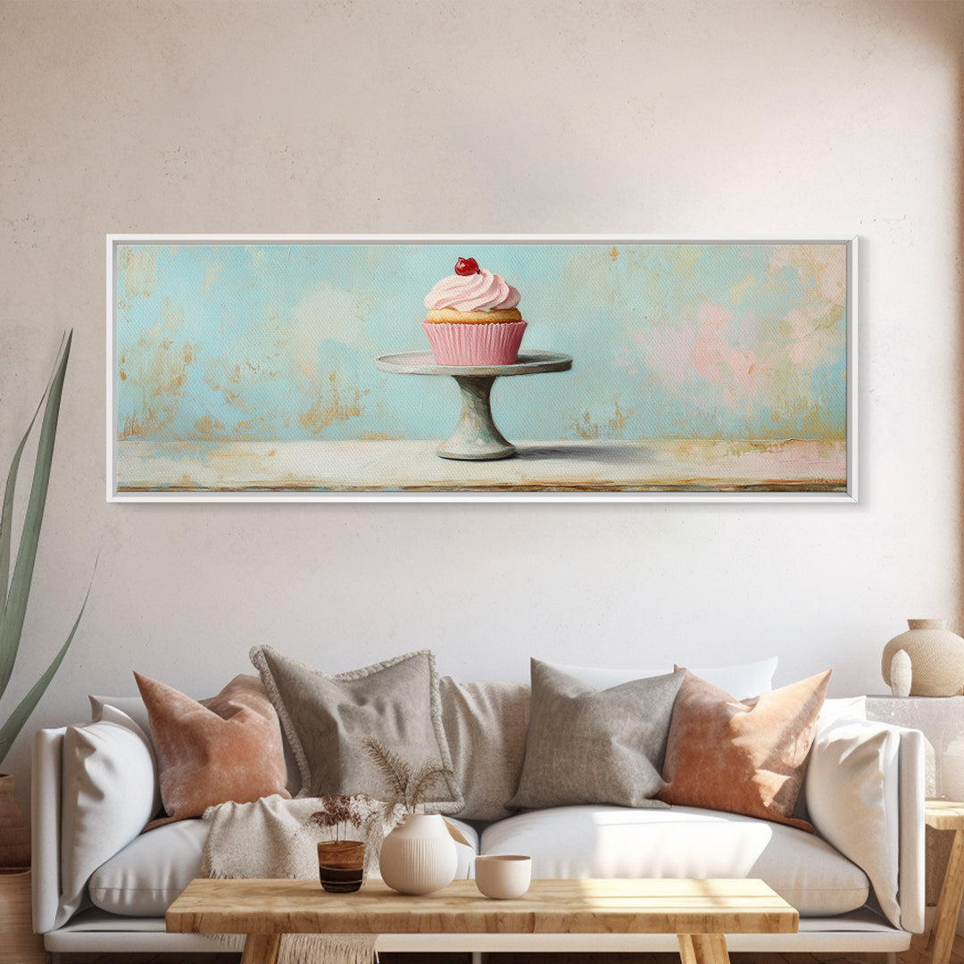 Pink Cupcake On Pedestal Wall Art, Cute Bakery Art, Kitchen Decor, Girls Room Decor, Dessert Print, Gift For Foodie, Home Decor