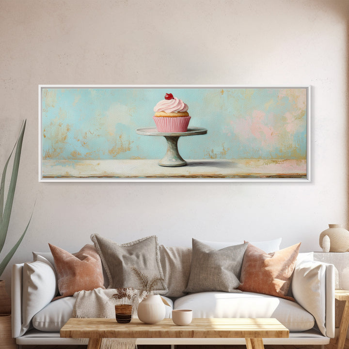 Pink Cupcake On Pedestal Wall Art, Cute Bakery Art, Kitchen Decor, Girls Room Decor, Dessert Print, Gift For Foodie, Home Decor