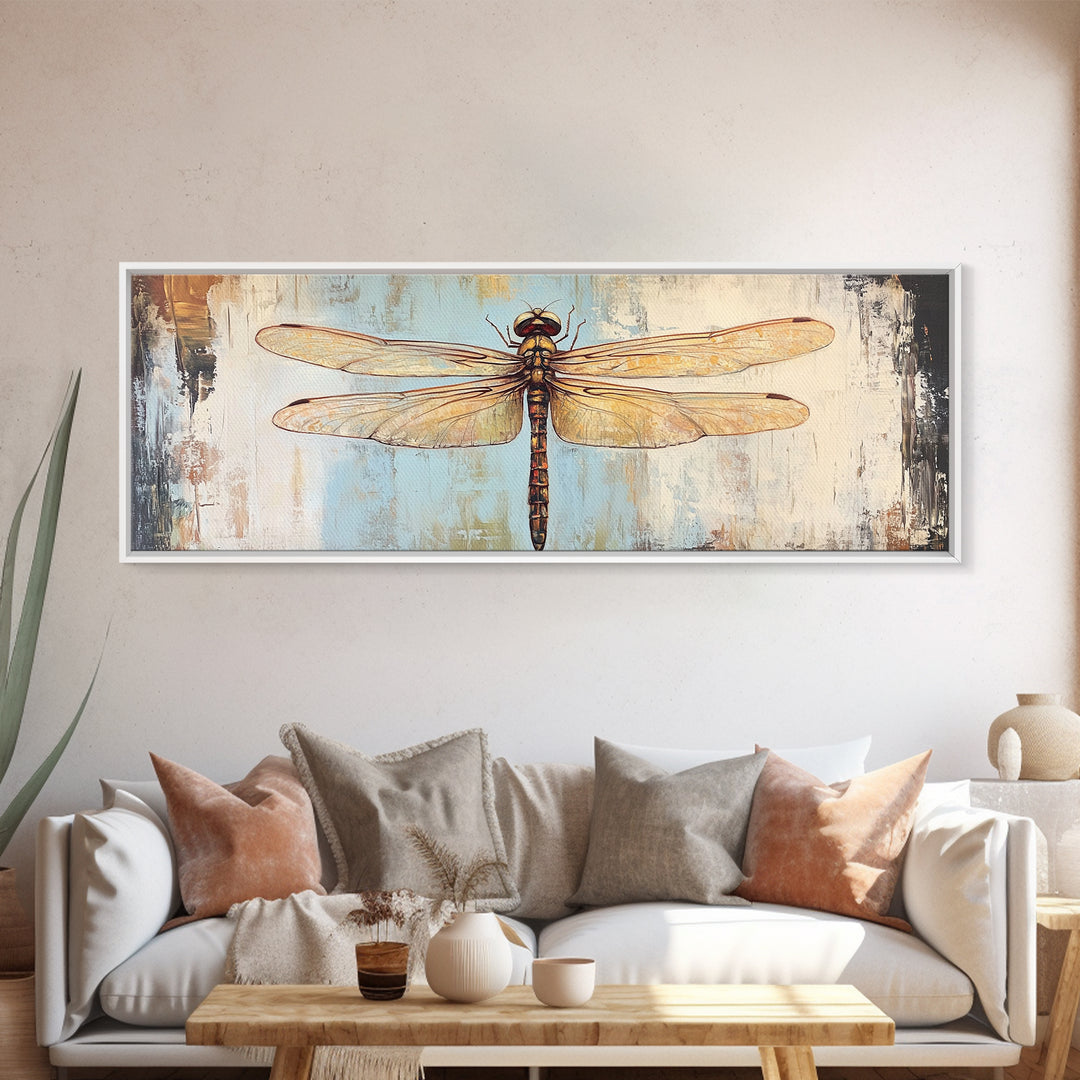 Detailed Dragonfly Insect Wall Art, Nature Inspired Canvas Print, Botanical Wall Decor, Rustic Wildlife Gift For Her, Office Decor