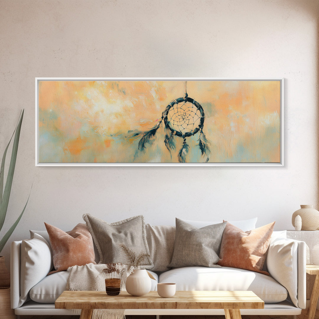Boho Dreamcatcher With Feathers Wall Art, Southwestern Canvas Print, Spiritual Decor, Earth Tone Bedroom Gift For Her, Dorm Decor