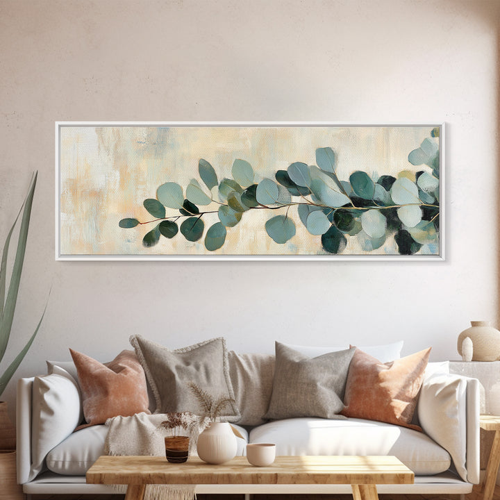 Eucalyptus Branch Botanical Wall Art, Sage Green Minimalist Canvas Print, Organic Modern Decor, Neutral Living Room Print