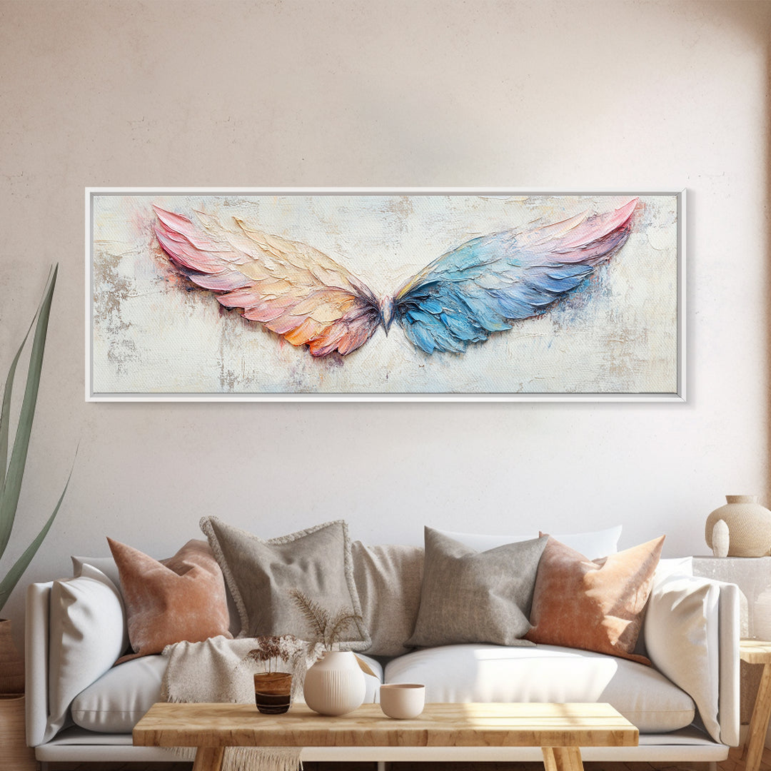 Pastel Angel Wings Textured Wall Art, Celestial Feather Canvas Print For Bedroom, Nursery, Boho Home Decor, Living Room Decor Gift