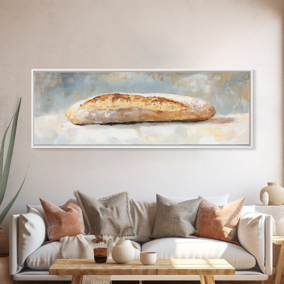 Rustic Baguette Bread Still Life Wall Art, French Bakery Canvas Print For Kitchen, Cafe Decor, Foodie Gift, Dining Room Print