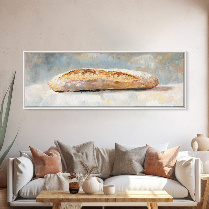 Rustic Baguette Bread Still Life Wall Art, French Bakery Canvas Print For Kitchen, Cafe Decor, Foodie Gift, Dining Room Print