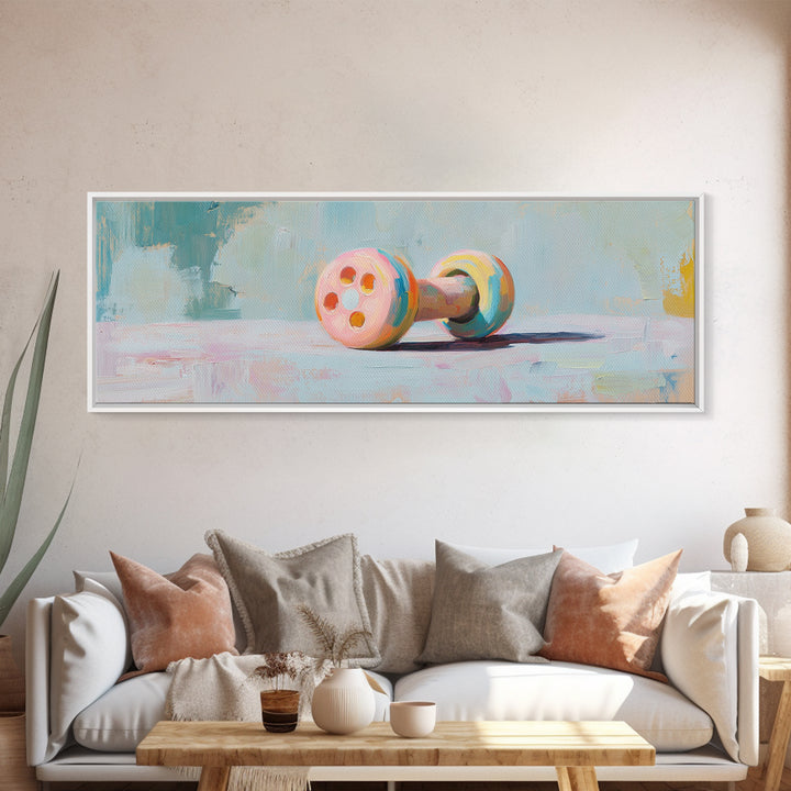 Pastel Dumbbell Still Life Canvas Print, Fitness Studio Decor, Home Gym Wall Art, Pilates Gift, Wellness Workout Room Decor