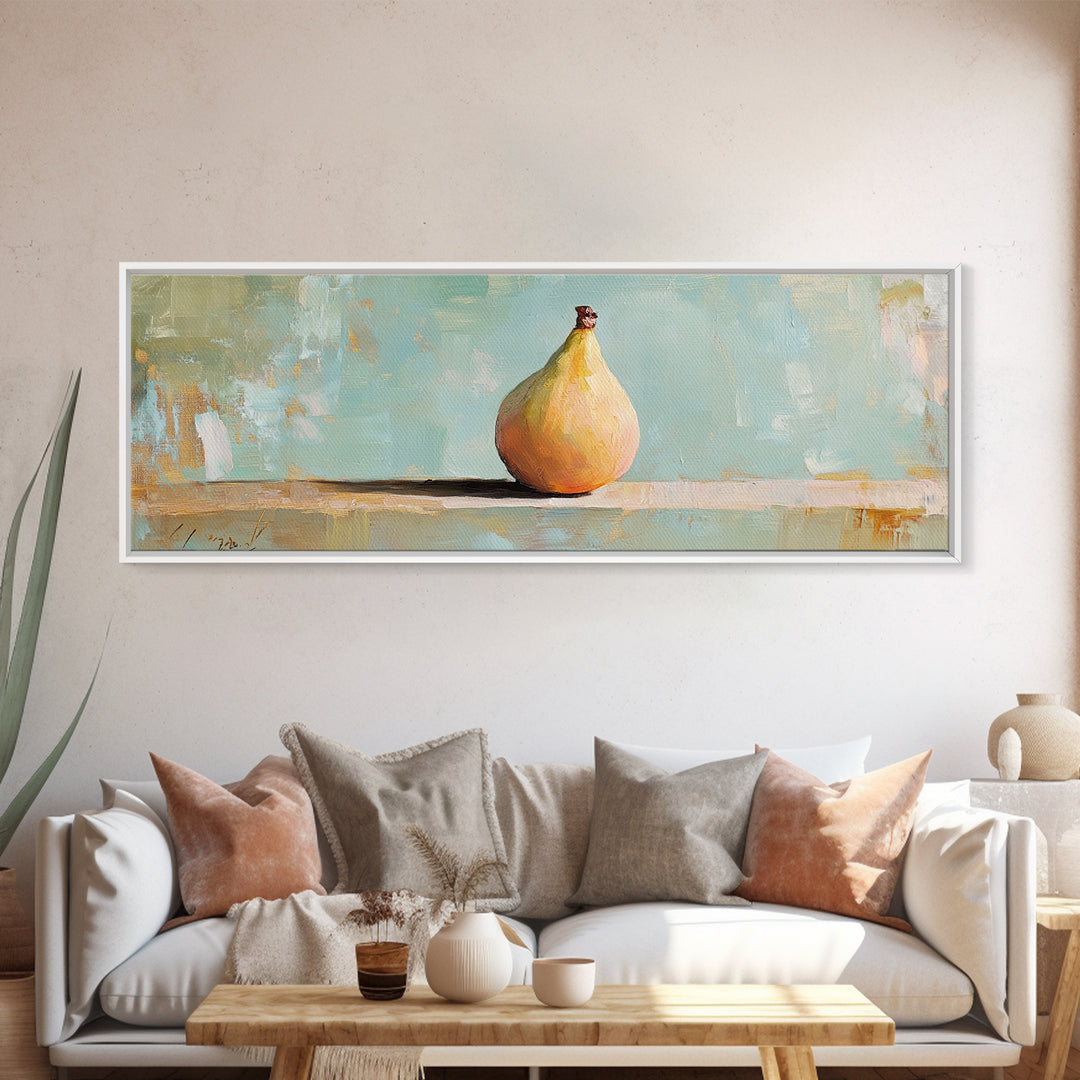 Golden Pear Still Life Framed Canvas Print, Rustic Kitchen Wall Art, Farmhouse Decor, Fruit Painting, Dining Room Decor Gift
