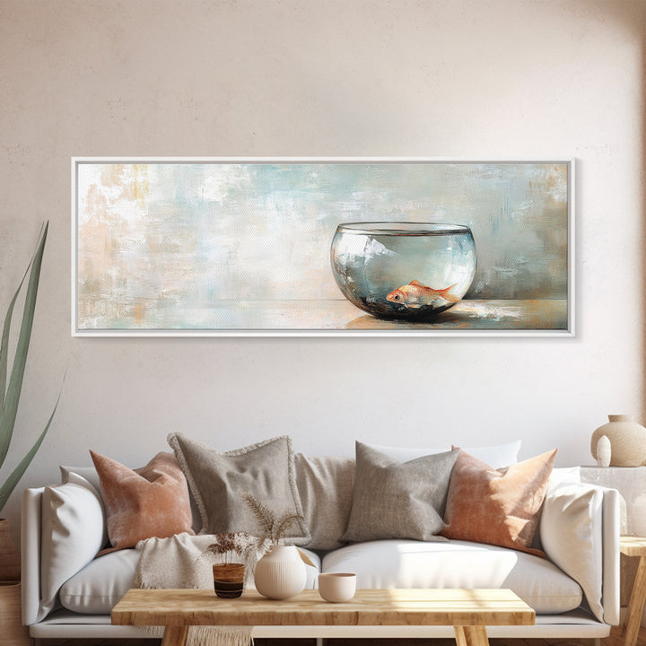 Goldfish In Glass Bowl Wall Art, Minimalist Ocean Decor, Animal Art Print, Coastal Bathroom Canvas Print, Gift For Fish Lovers