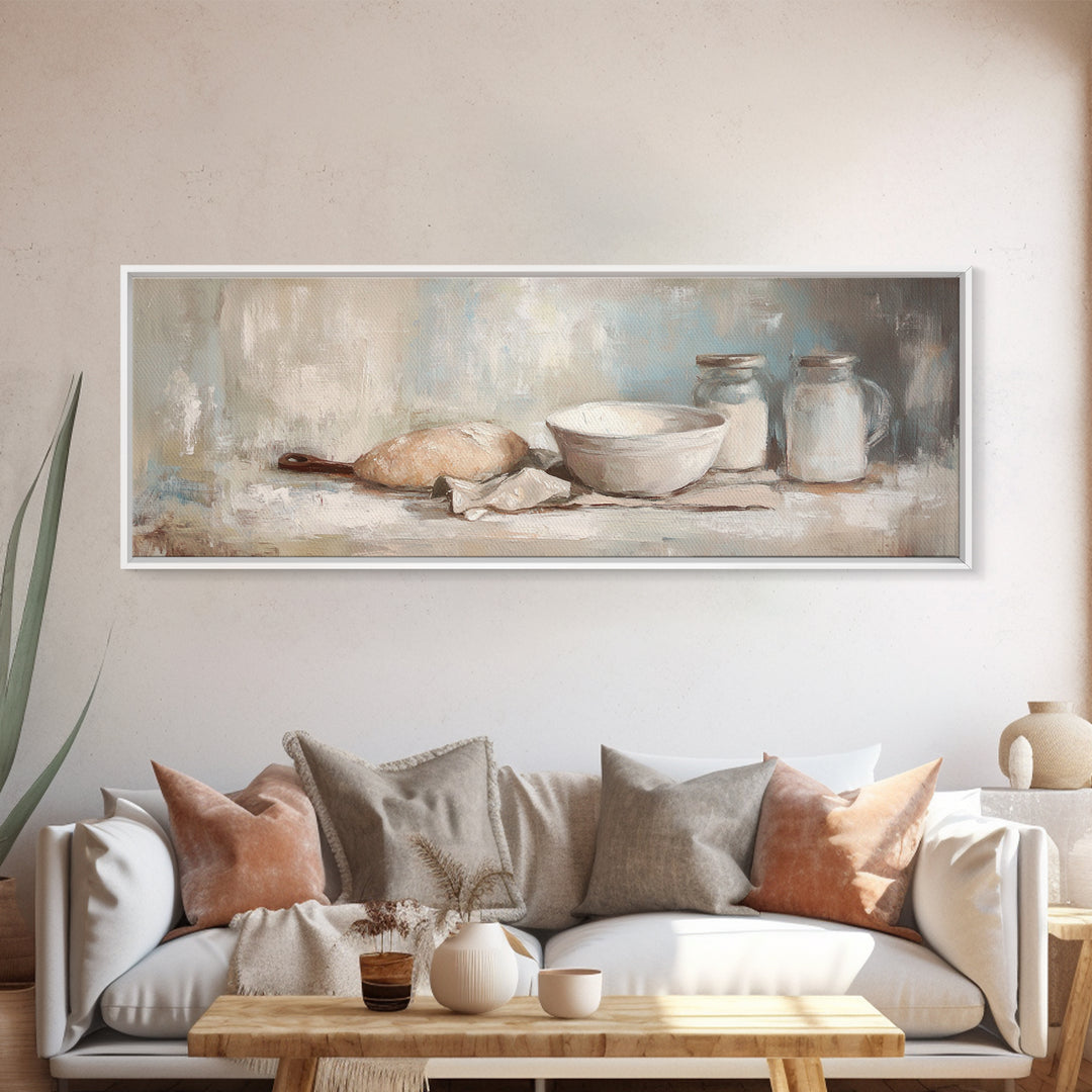 Rustic Bread Dough And Mixing Bowl Canvas Print, Farmhouse Kitchen Wall Art For Dining Room Decor And Housewarming Gift Idea
