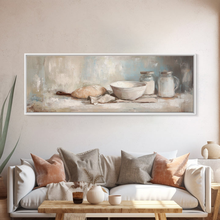 Rustic Bread Dough And Mixing Bowl Canvas Print, Farmhouse Kitchen Wall Art For Dining Room Decor And Housewarming Gift Idea