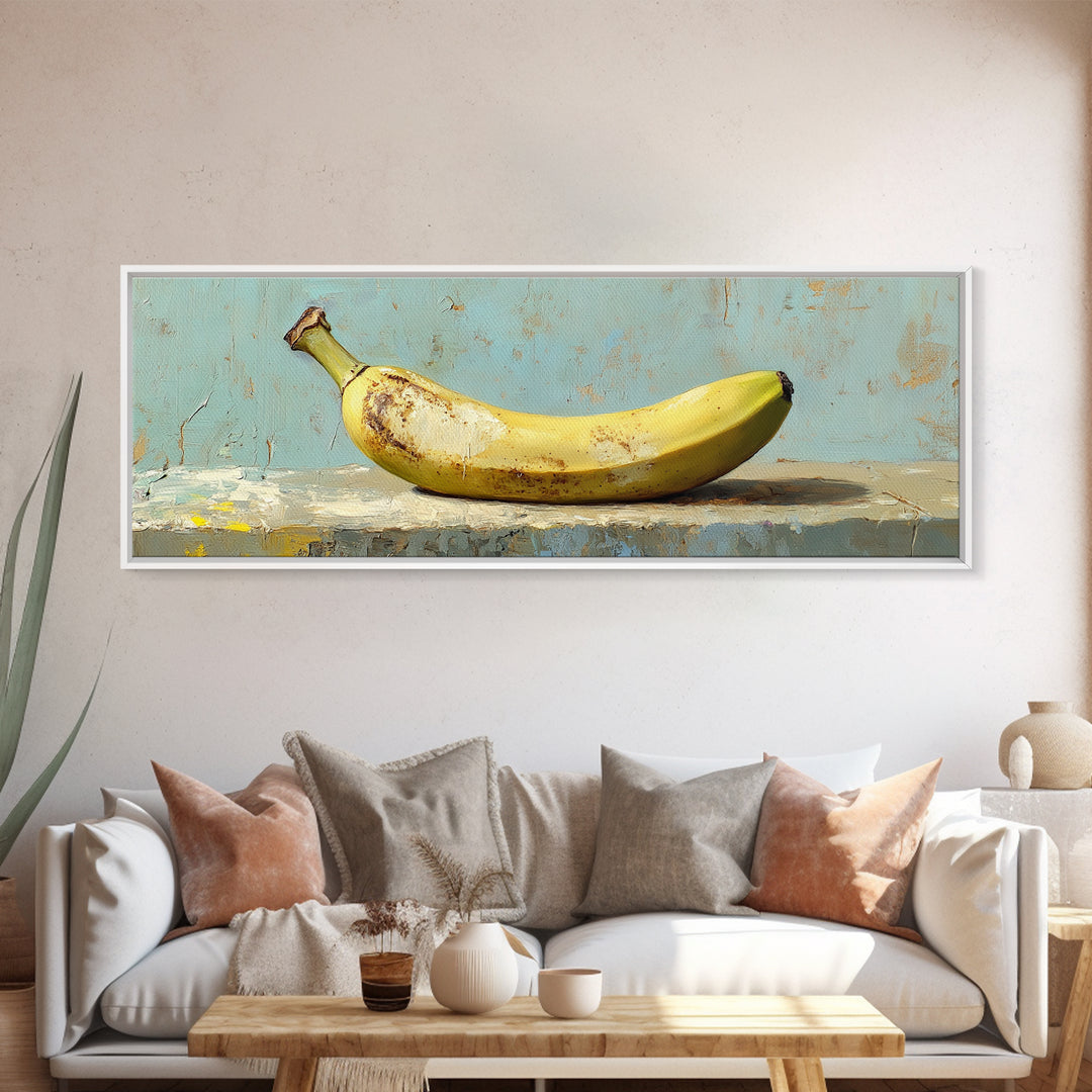 Rustic Yellow Banana Still Life Canvas Print, Whimsical Kitchen Wall Art For Food Decor Dining Room Decor And Housewarming Gift