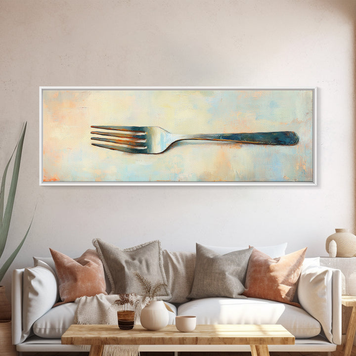Rustic Silver Fork Still Life Wall Art, Minimalist Kitchen Canvas Print For Dining Room Decor Modern Home Decor And Foodie Gift