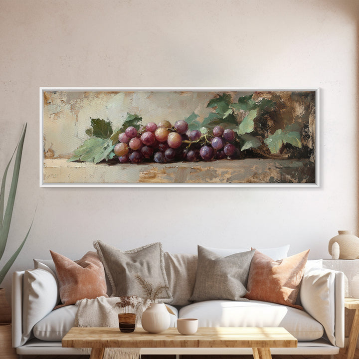 Moody Grapes With Vine Leaves Canvas Print, Winery Wall Art, Rustic Kitchen Decor, Country Wall Decor, Housewarming Gift