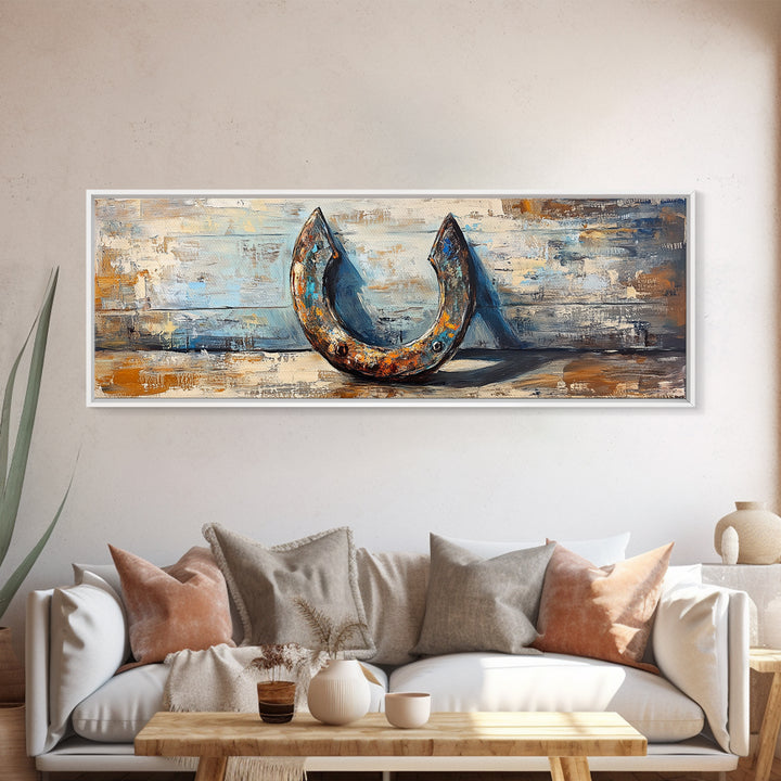 Rusty Horseshoe Western Still Life Wall Art, Farmhouse Rustic Decor, Cowboy Canvas Print For Entryway Or Man Cave Wall Decor Gift