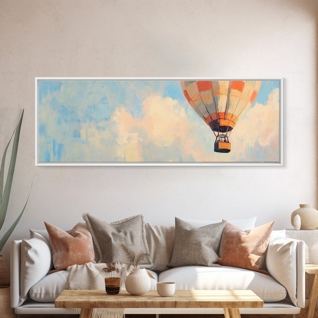 Pastel Hot Air Balloon Sky Wall Art, Whimsical Nursery Decor, Adventure Canvas Print For Kids Room Or Playroom Wall Decor Gift